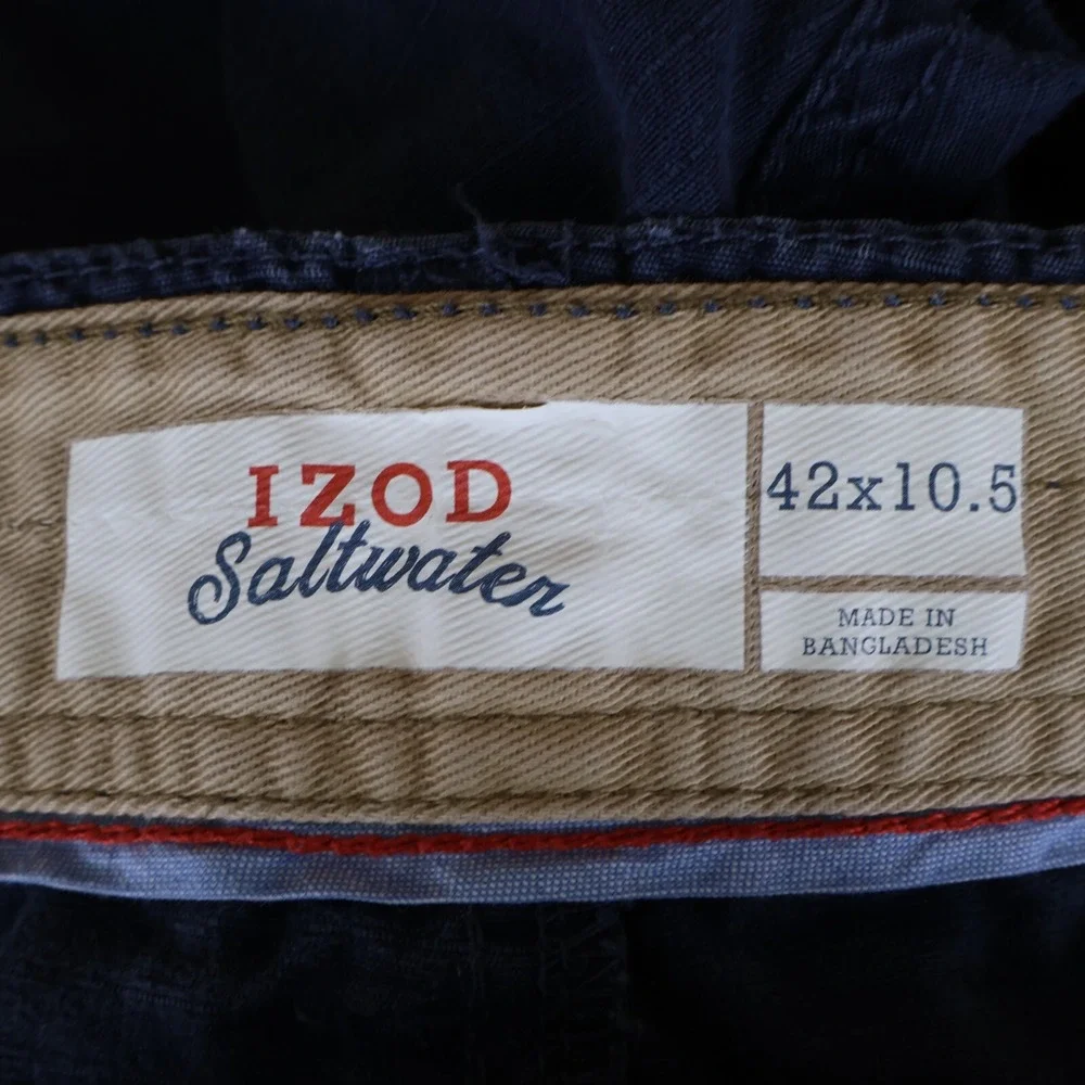IZOD Saltwater Shorts Mens Size‎ 42 Blue 100% Cotton Cargo Pockets Flat Front